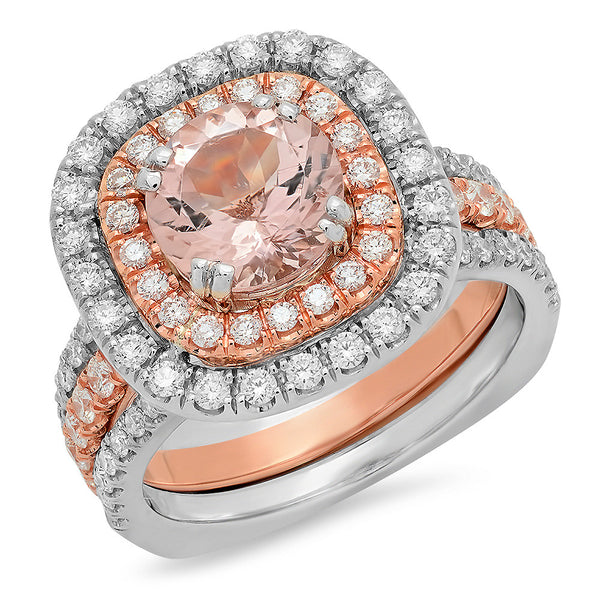 LBWS0005 Morganite Center Stone Set 2-Tone Double Halo Pave Setting