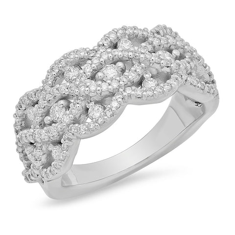 LBWB0021 Band Abstract Eyes Design with Round Diamonds in 14K White Gold