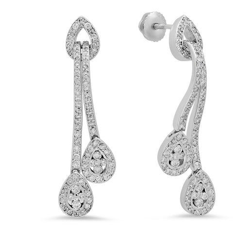 LBDG0001 Earrings Long Stud Diamonds Pave in 14K White Gold