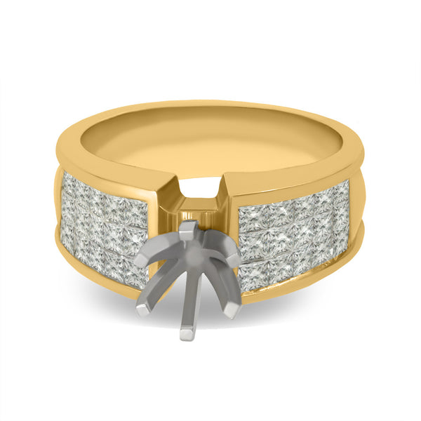 DPEG0030 Engagement Ring with Princess Diamonds Wide Band