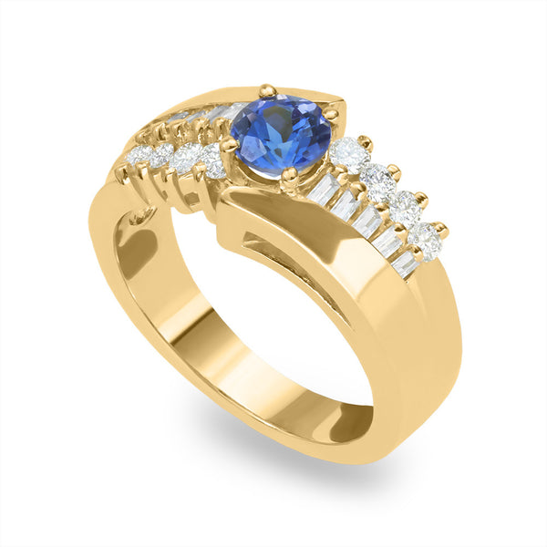 DPGR0001 Tanzanite Center Stone with Baguette and Round Diamonds