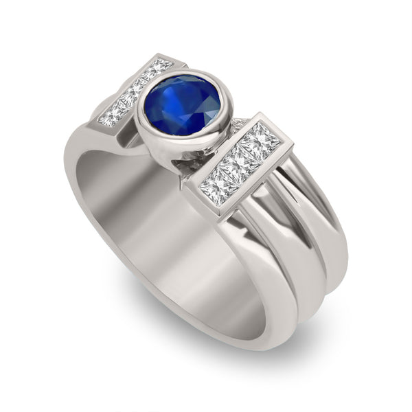 DPGR0010 Wide Gemstone Ring with Round Sapphire Center Stone