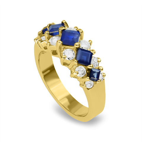 DPGR0016 Sapphire Stones Band with Round Diamonds