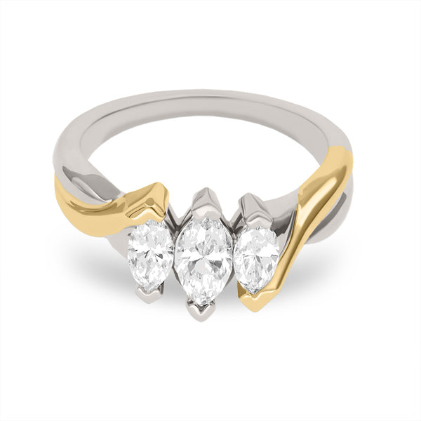 DPWB0007 Women's Band in 2-Tone Gold and Marquise Diamonds 3-Stone