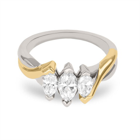 DPWB0007 Women's Band in 2-Tone Gold and Marquise Diamonds 3-Stone