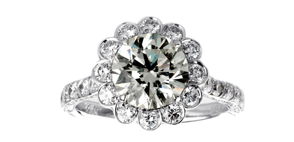 LBEG0001 Flower Design Round Center Bezel Setting Engagement Ring