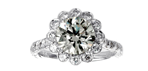 LBEG0001 Flower Design Round Center Bezel Setting Engagement Ring