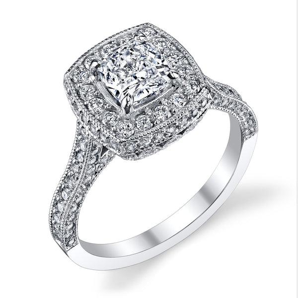 LBEG0031 Cathedral 3D Halo All Sides with Diamonds Engagement Ring