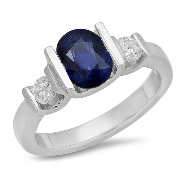 LBGR0007 Ring Oval Sapphire Center Stone Classic Tension Three-Stone