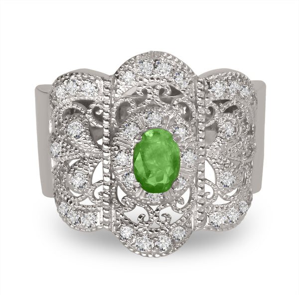 LBGR0017 Vintage Design Woman's Ring with Emerald Center Stone