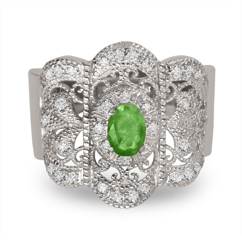 LBGR0017 Vintage Design Woman's Ring with Emerald Center Stone