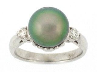 LBPR0001 Tahitian Pearl Center Stone Ring with Diamonds
