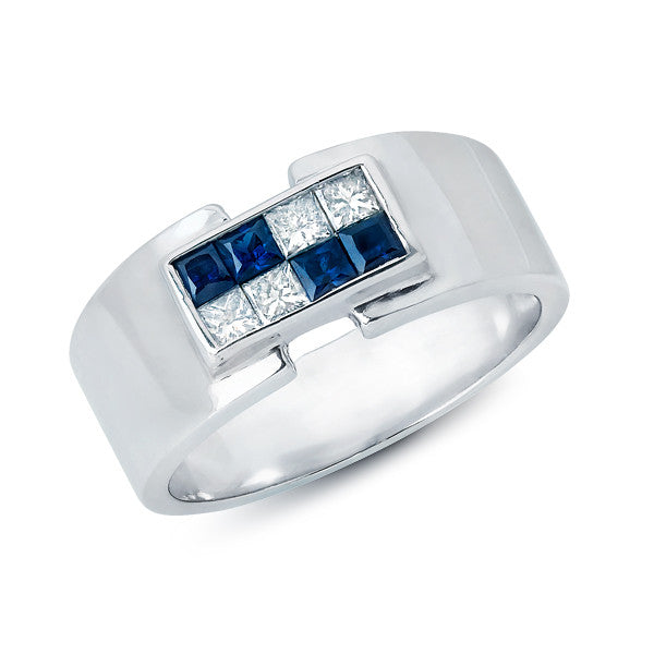 Band Princess cut White and Blue Diamond LBWB1013 - Diamond Palace