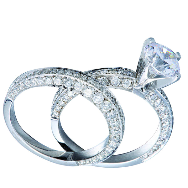 LBWS0001 Three-Sided Side Stones Pave Setting Wedding Set