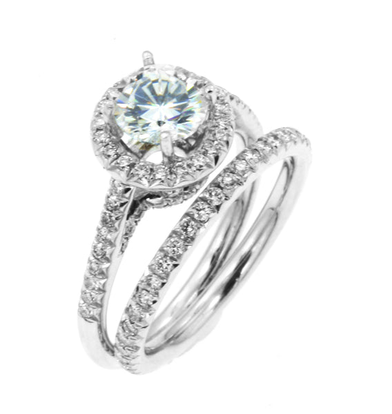 LBWS0002 Round Halo Pave Settings Wedding Set