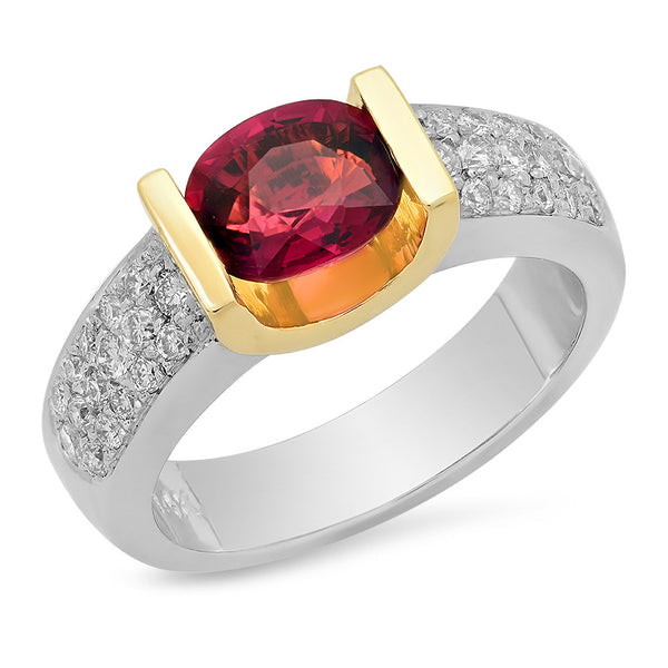 LBGR0018 Ring Ruby Light Center Stone Classic Tension 2-Tone