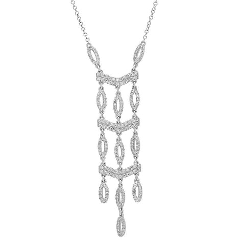 DPNK0001 Necklace Attached 3-layer Pave with Round Diamonds in 14K White Gold