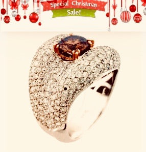 LBRG0004 Ring Cocktail Ring with Champagne Diamond Center Stone in 14K White Gold